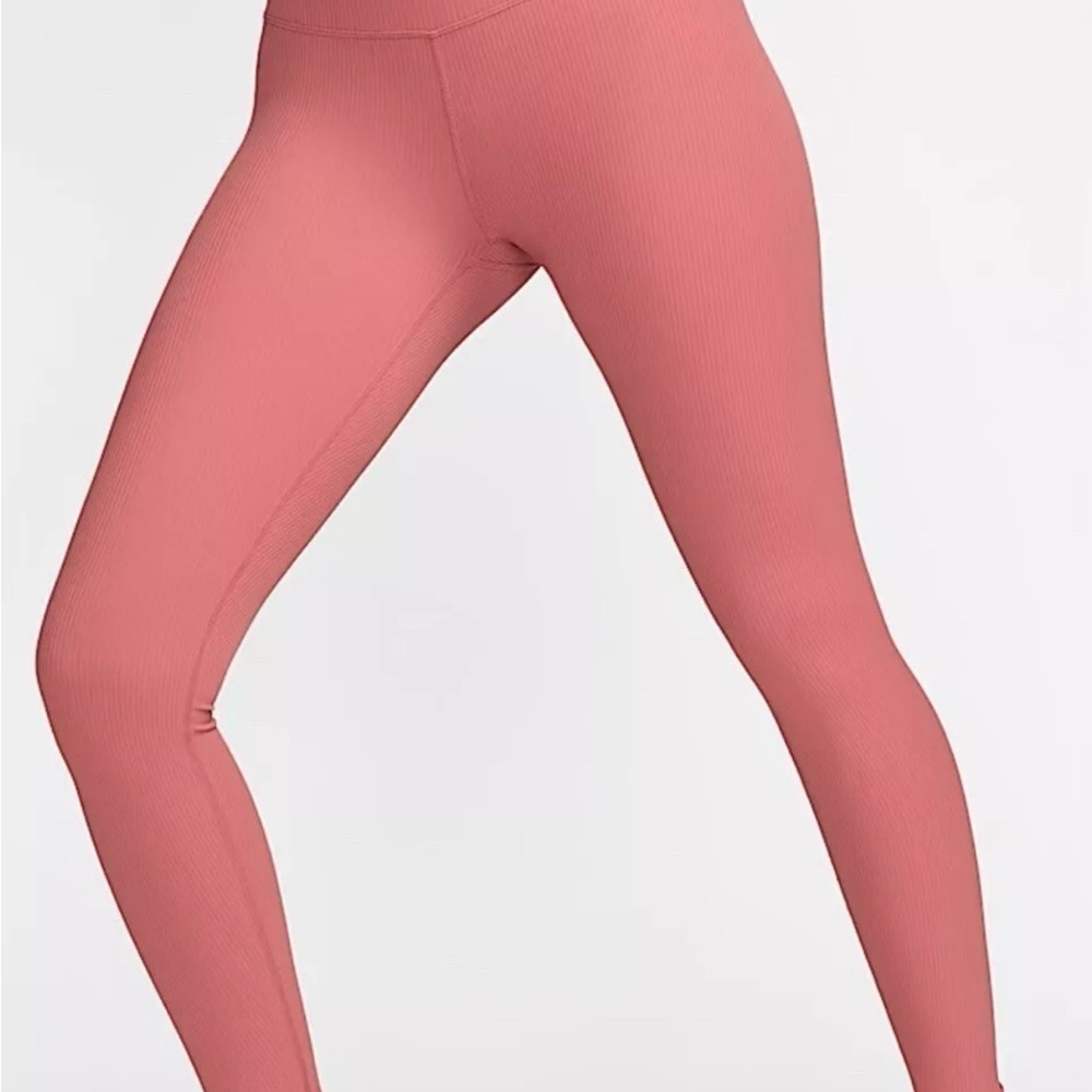 New Nike Zenvy Rib Gentle-Support, High-Waisted Leggings Rose/Pink - Picture 2 of 7